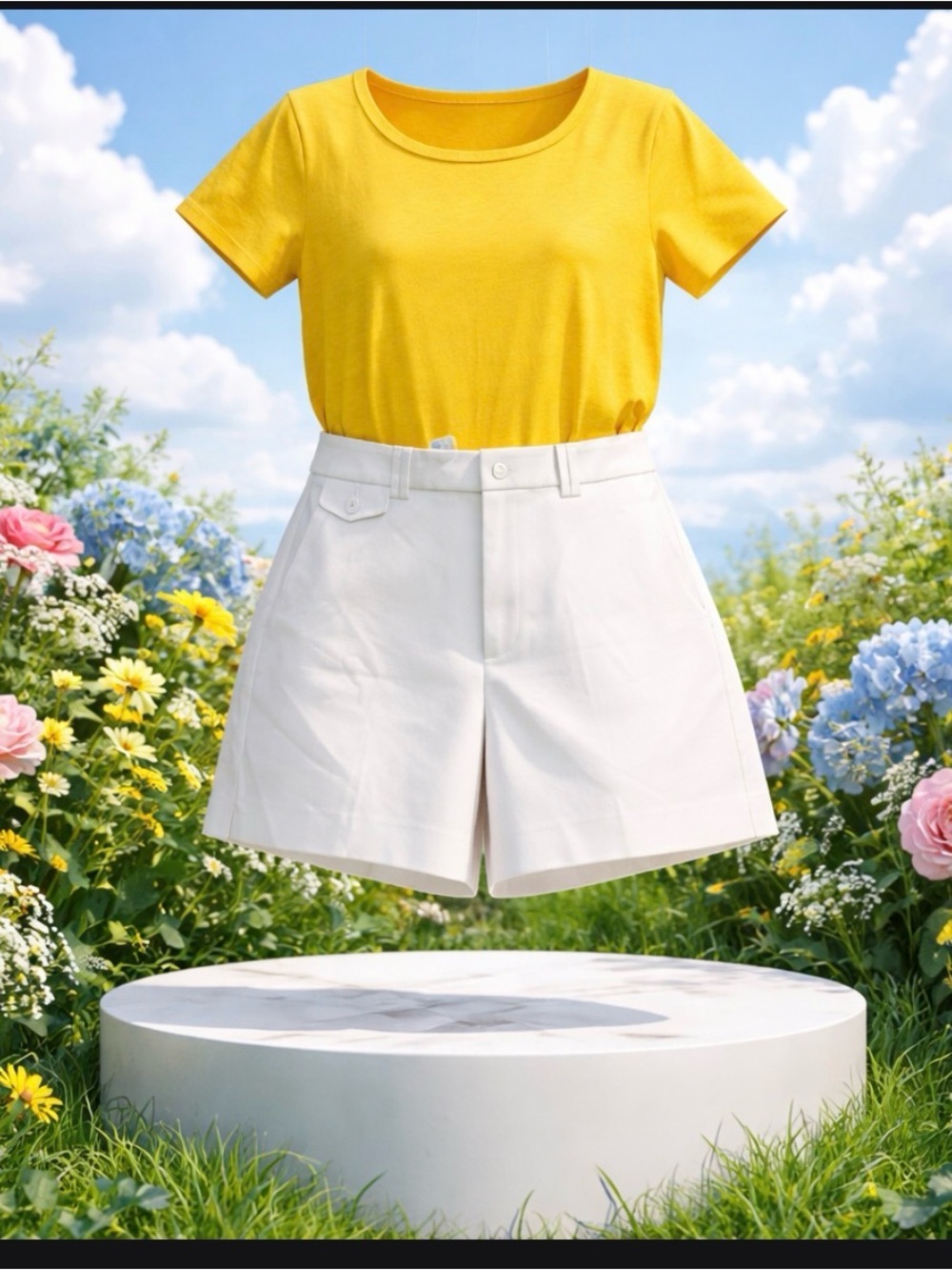 Women's High-Waist White Cotton Blend Shorts - Classic Summer Staple NWT